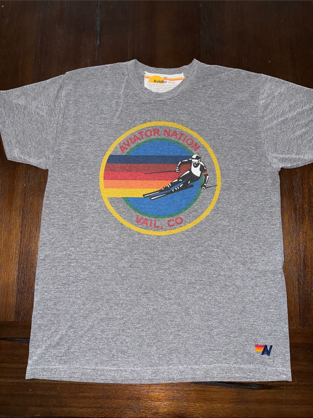 Aviator Nation Gray Short-Sleeve Vail Tee with Retro Stripes XL